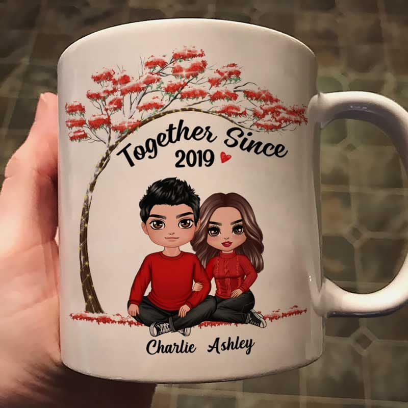 Embracing Couple Under Red Tree Gift For Him For Her Personalized Mug - Image 3