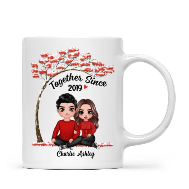Embracing Couple Under Red Tree Gift For Him For Her Personalized Mug - Image 4