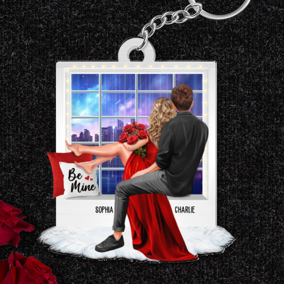 Embracing Couples On Window Personalized Acrylic Keychain, Gift, Anniversary Gift for Couples - Image 8
