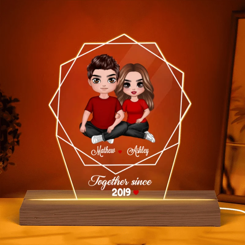 Embracing Doll Couple Hexagon Personalized Custom Shape LED Night Light - Image 4