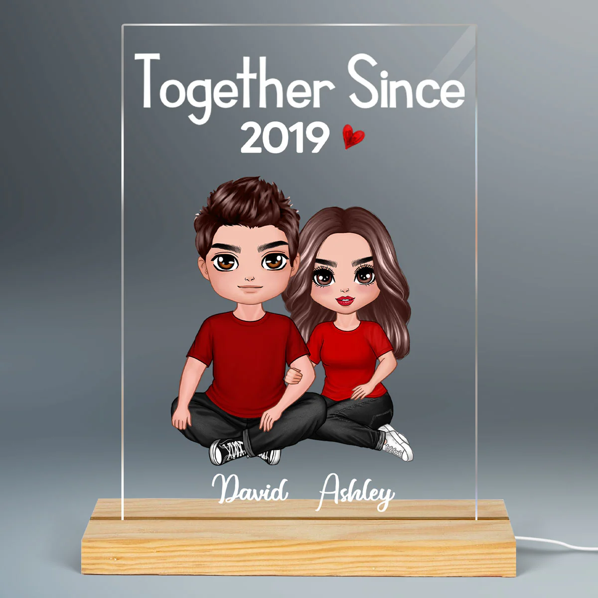 Embracing Doll Couple Sitting Anniversary Gift For Him Gift For Her Personalized Rectangle Acrylic Plaque LED Lamp Night Light - Image 2