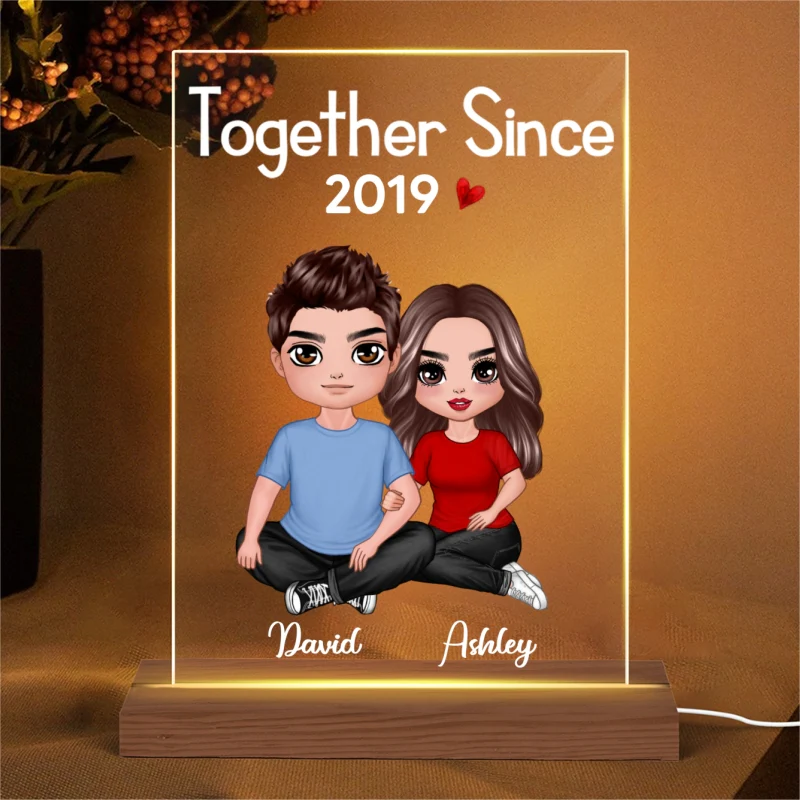 Embracing Doll Couple Sitting Anniversary Gift For Him Gift For Her Personalized Rectangle Acrylic Plaque LED Lamp Night Light - Image 4
