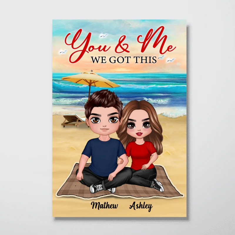 Embracing Doll Couple Sitting At Beach Personalized Vertical Poster - Gift For Gim Gift For Her - Image 3