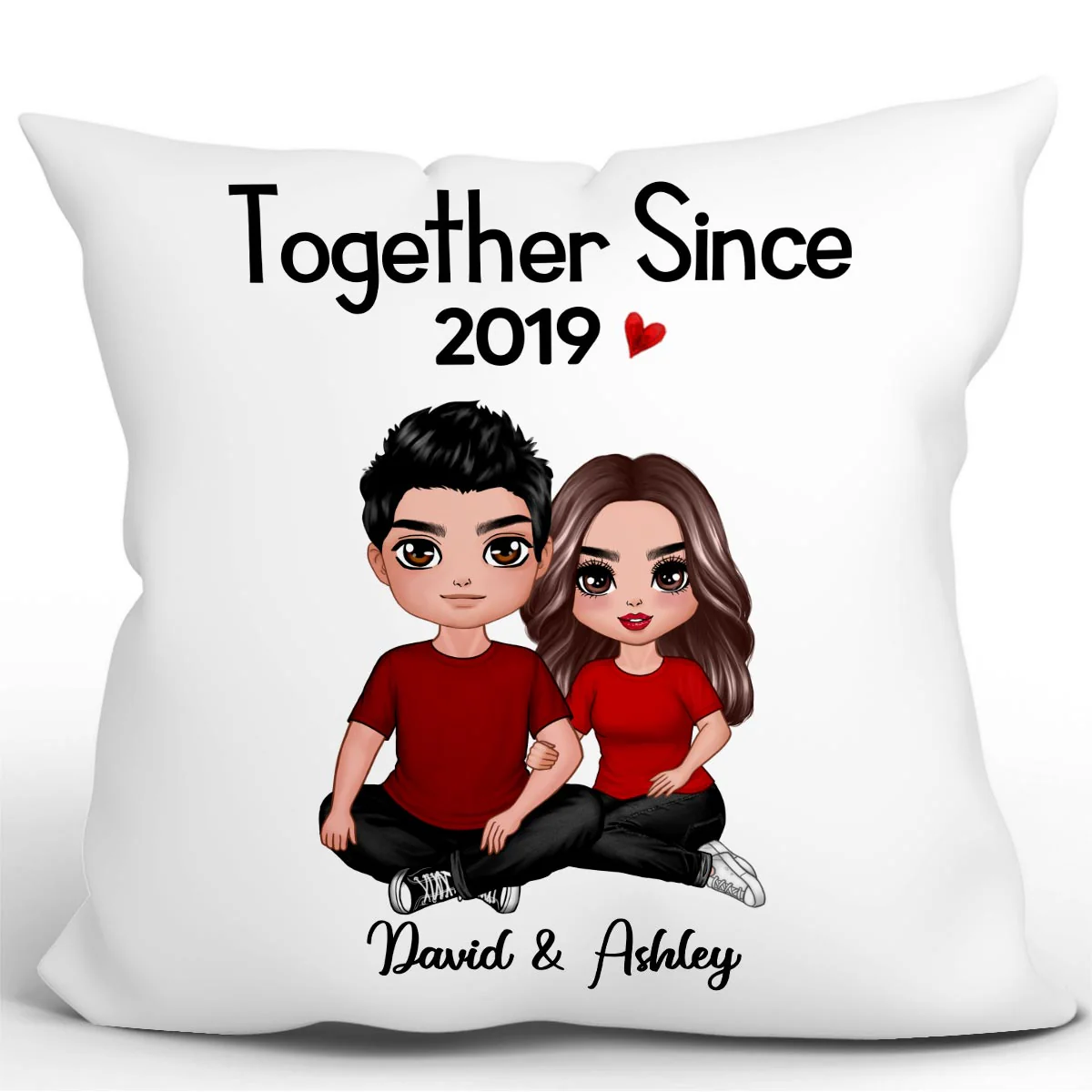 Embracing Doll Couple Sitting Gift For Him For Her Personalized Pillow (Insert Included)