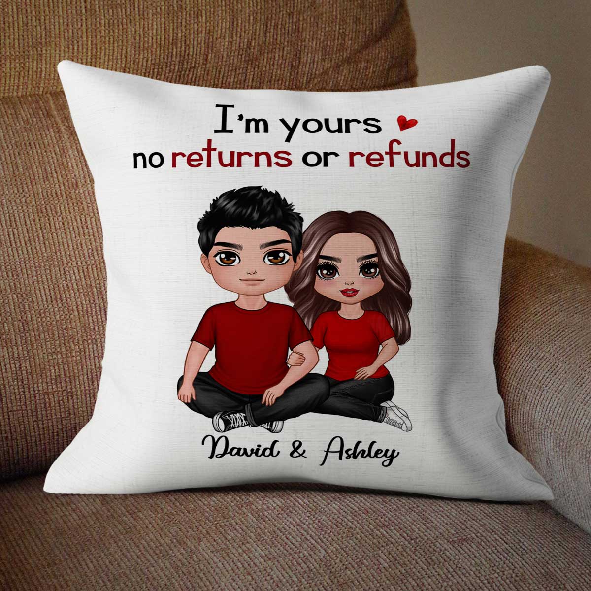 Embracing Doll Couple Sitting Gift For Him For Her Personalized Pillow (Insert Included) - Image 3
