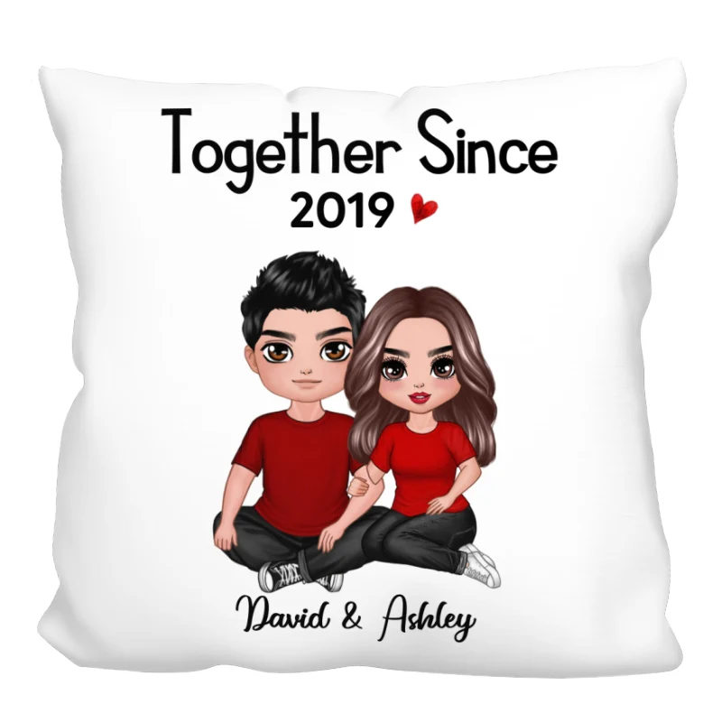 Embracing Doll Couple Sitting Gift For Him For Her Personalized Pillow (Insert Included) - Image 4
