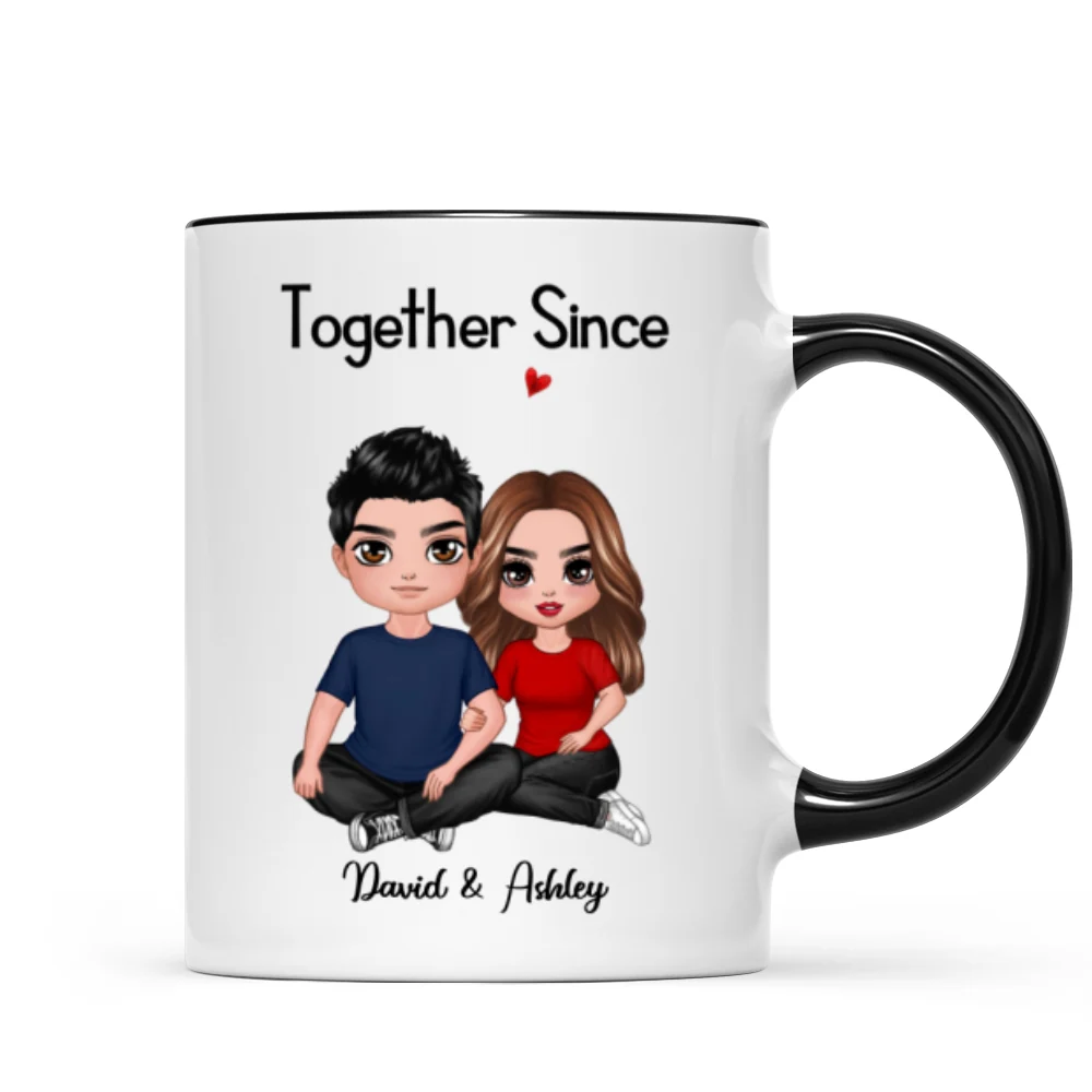 Embracing Doll Couple Sitting Valentine‘s Anniversary Gift For Him Gift For Her Personalized Mug - Image 5