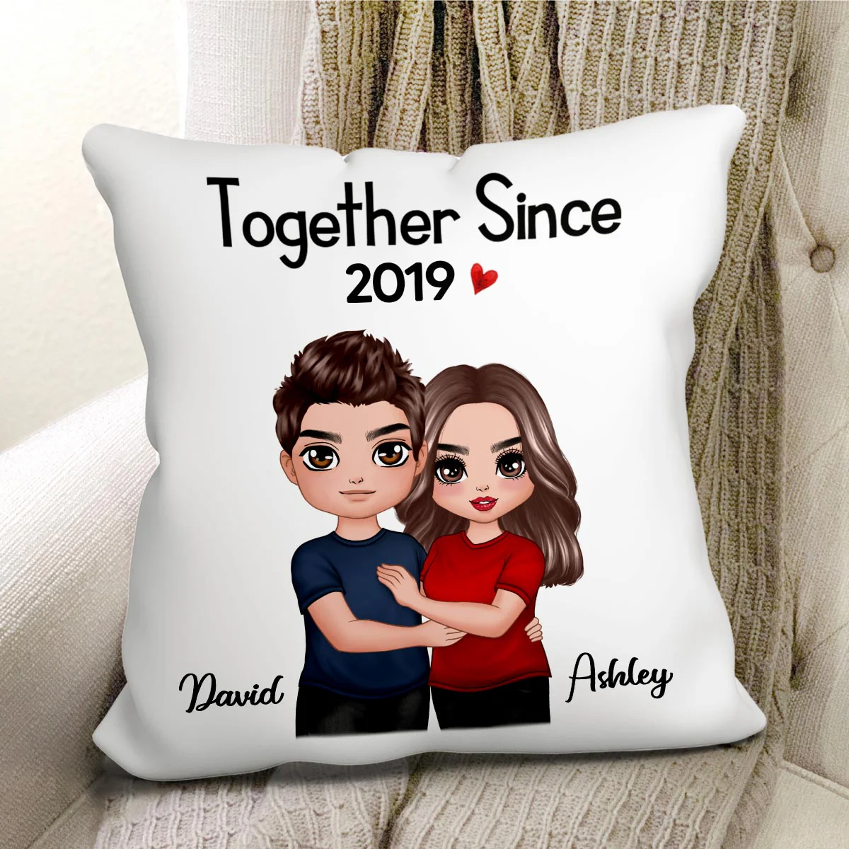 Embracing Doll Couple Standing Gift For Him For Her Personalized Pillow (Insert Included) - Image 2