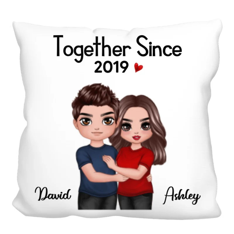 Embracing Doll Couple Standing Gift For Him For Her Personalized Pillow (Insert Included) - Image 3