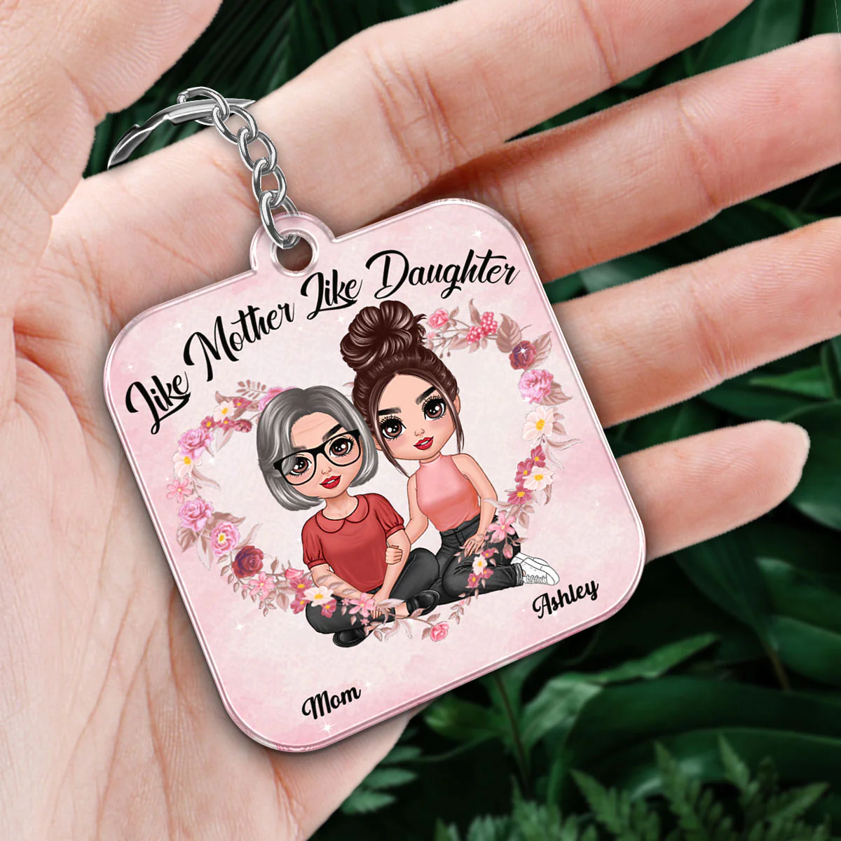 Embracing Doll Mom Daughters Sitting Like Mother Like Daughter Personalized Acrylic Keychain - Image 3