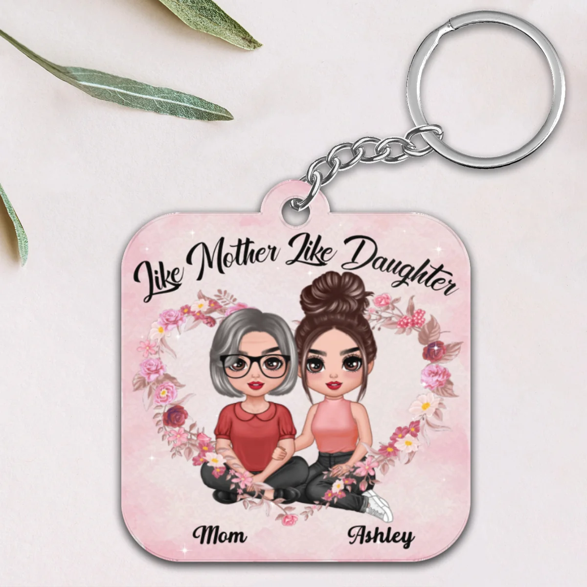 Embracing Doll Mom Daughters Sitting Like Mother Like Daughter Personalized Acrylic Keychain - Image 4
