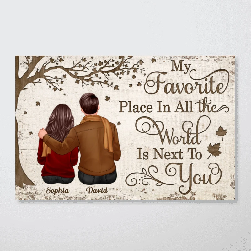 Embracing Couple Sitting Under Tree Personalized Horizontal Poster, Valentine‘s Day Gift For Him, For Her - Image 6