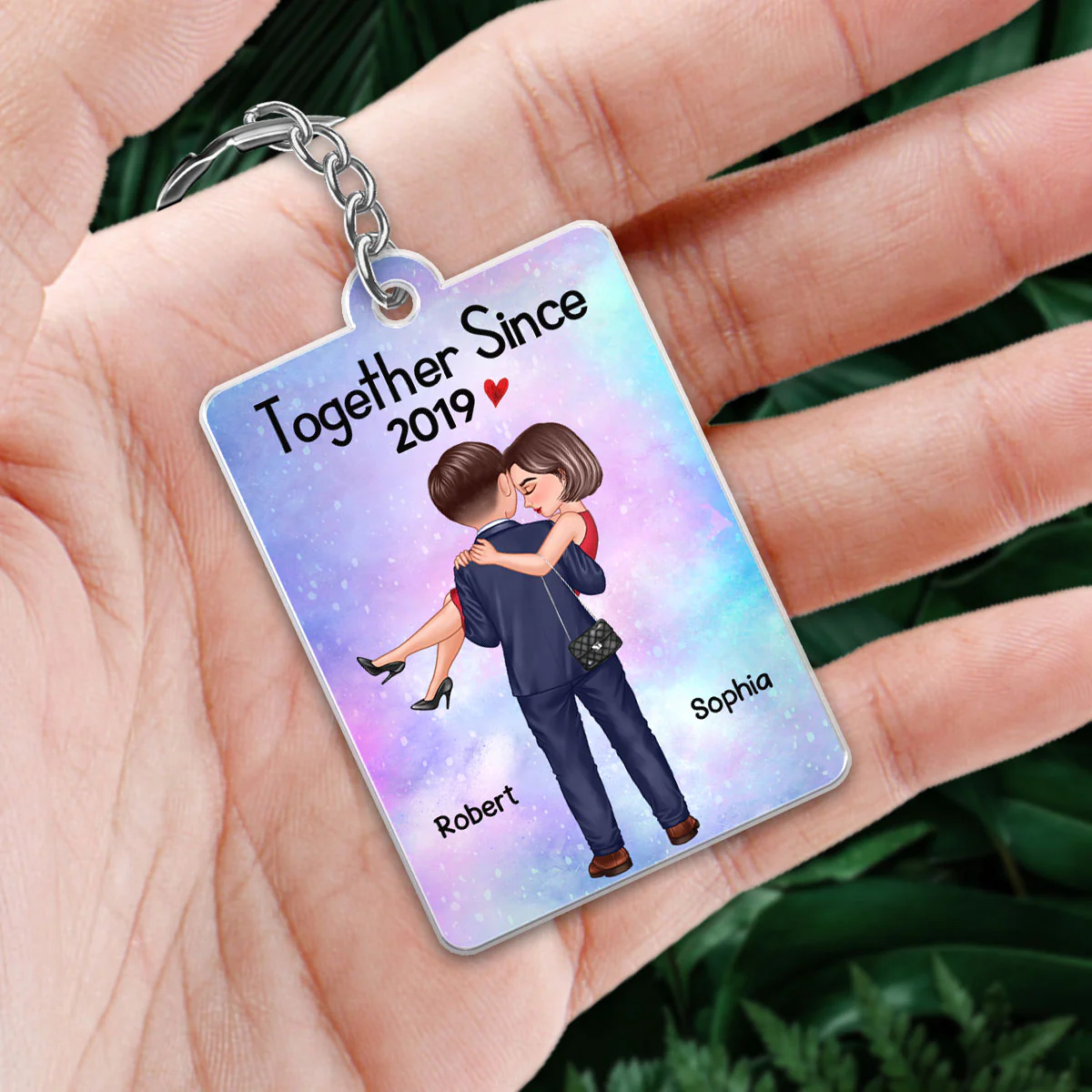 Embracing Holding Doll Couple Favorite Song QR Code Personalized Acrylic Keychain - Image 2