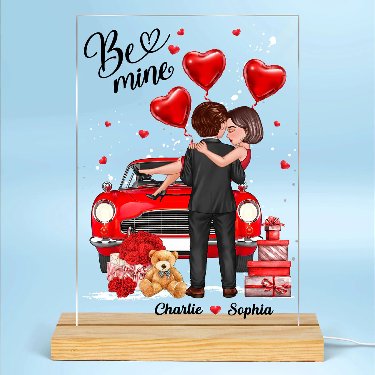 Embracing Hugging Couple Car Personalized Acrylic LED Night Light - Image 2