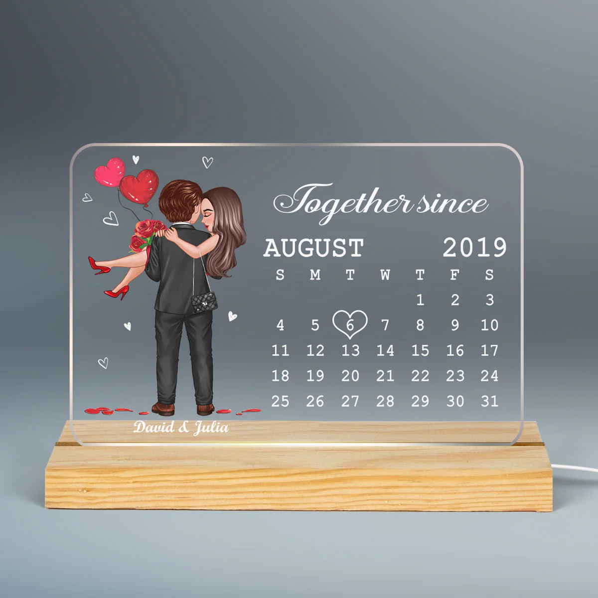 Embracing Hugging Doll Couple Calendar Personalized Custom Shape LED - Gift For Him Gift For Her - Image 3