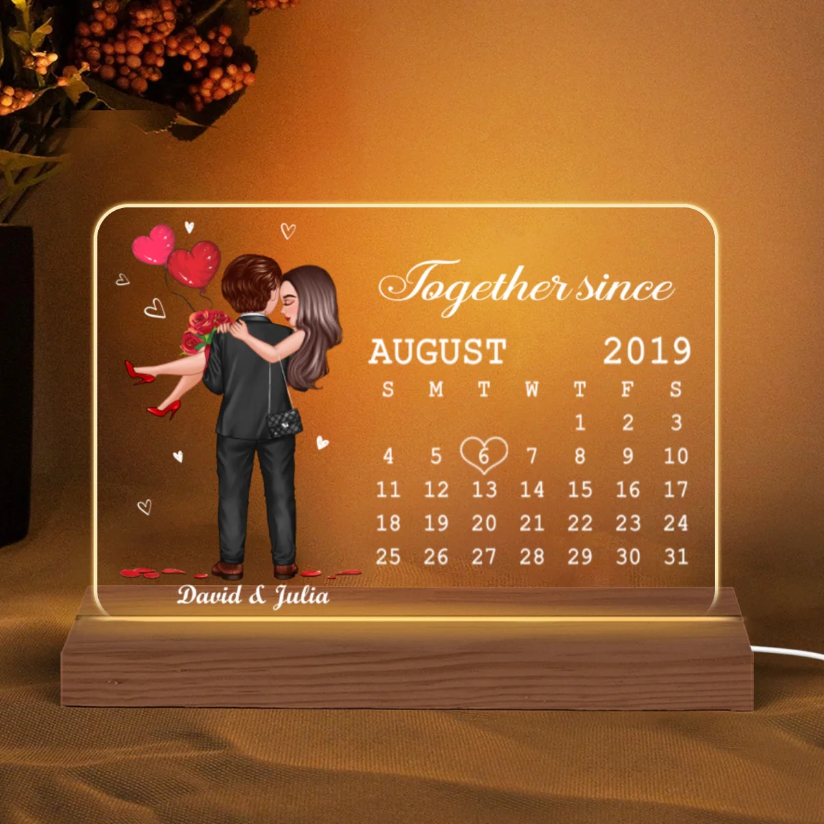 Embracing Hugging Doll Couple Calendar Personalized Custom Shape LED - Gift For Him Gift For Her - Image 5