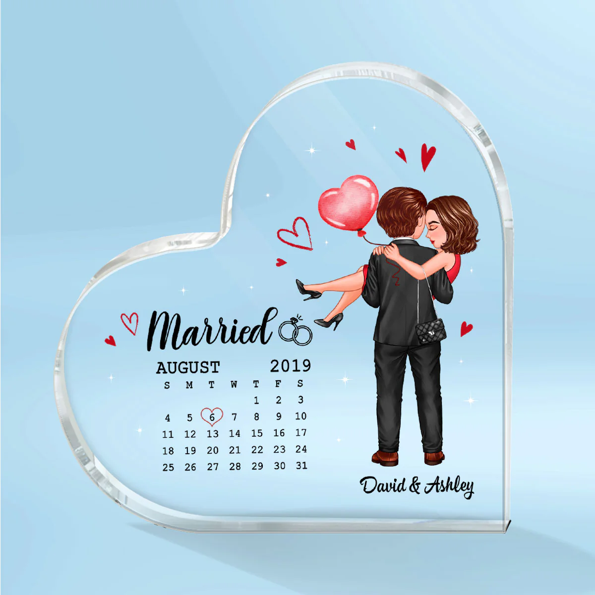 Embracing Hugging Doll Couple Calendar Personalized Heart Acrylic Plaque - Gift For Him Gift For Her - Image 2