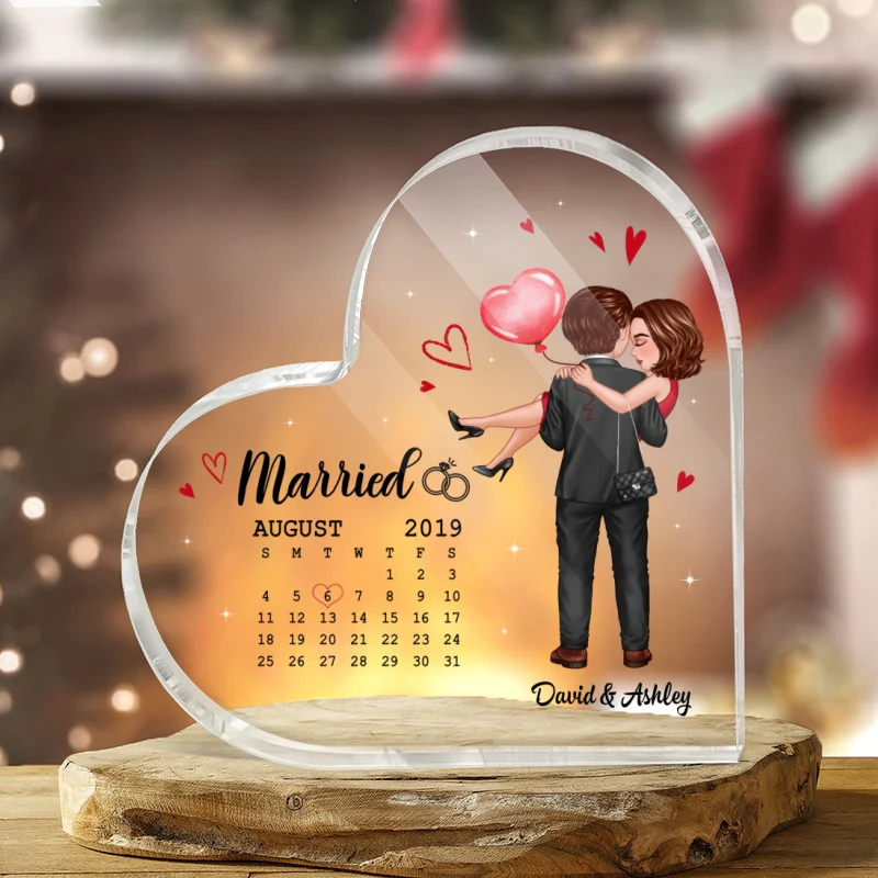 Embracing Hugging Doll Couple Calendar Personalized Heart Acrylic Plaque - Gift For Him Gift For Her - Image 3
