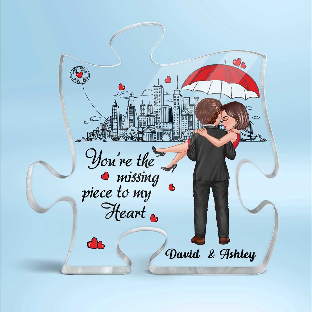 Embracing Hugging Doll Couple Outline Background Personalized Puzzle Acrylic Plaque - Image 2