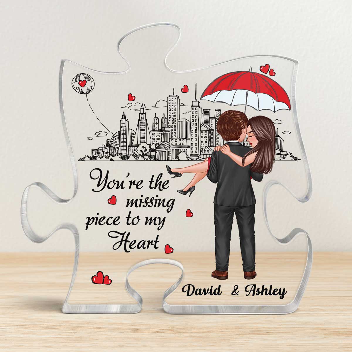 Embracing Hugging Doll Couple Outline Background Personalized Puzzle Acrylic Plaque - Image 3
