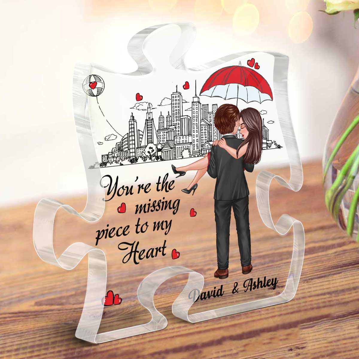 Embracing Hugging Doll Couple Outline Background Personalized Puzzle Acrylic Plaque - Image 4