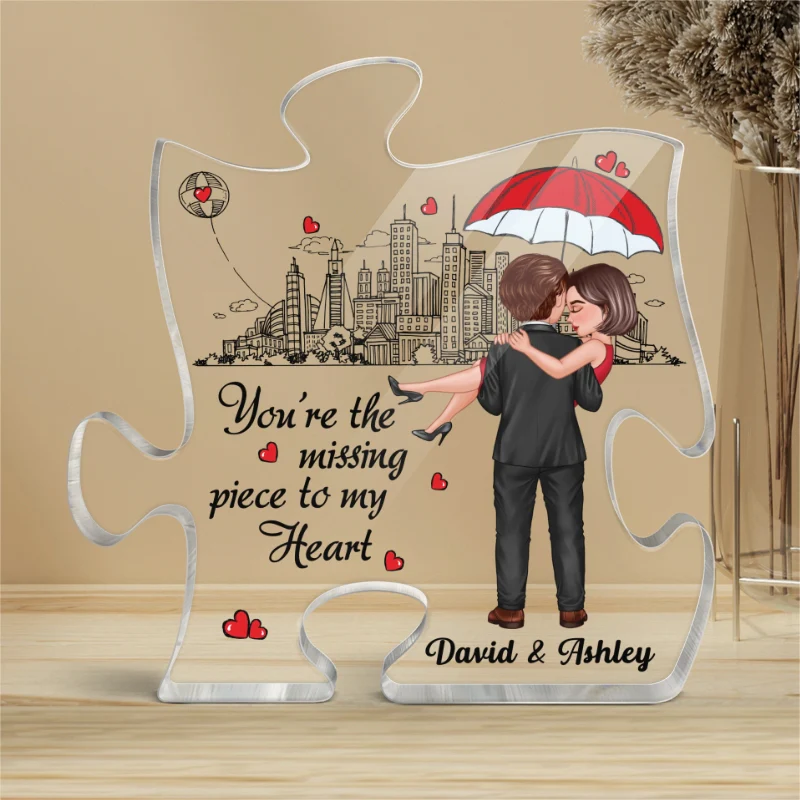 Embracing Hugging Doll Couple Outline Background Personalized Puzzle Acrylic Plaque - Image 5