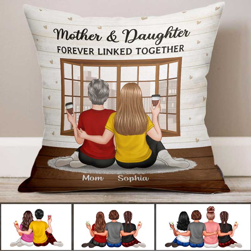 Embracing Mother Daughter Back View In House Personalized Pillow - Image 2