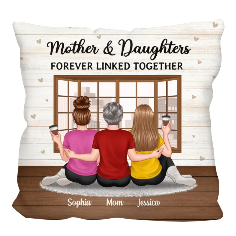 Embracing Mother Daughter Back View In House Personalized Pillow - Image 3