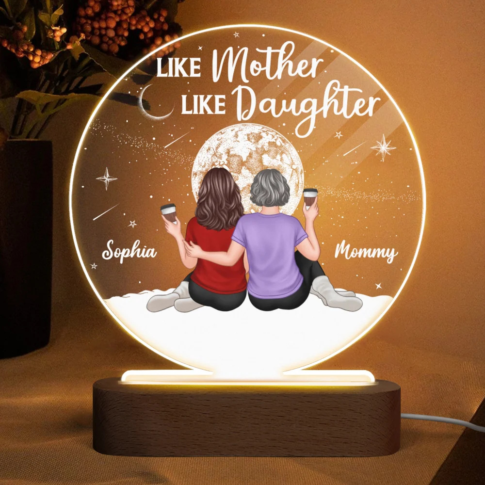 Embracing Mother Daughters Moon Personalized Circle Plaque LED Night Light - Image 5