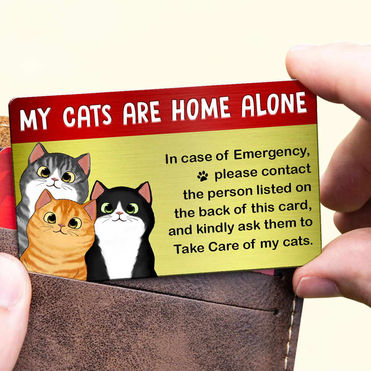 Emergency Card My Cat Is Home Alone Personalized Metal Wallet Card - Image 2