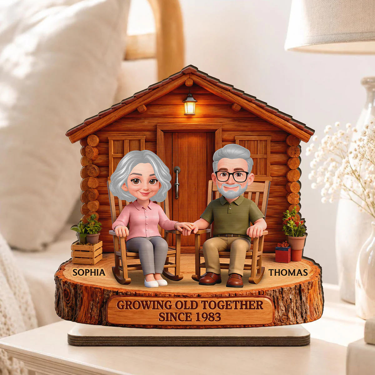 Endless Love Couple Growing Old Together Cabin Wood House - Personalized 2-Layered Wooden Plaque - Anniversary Gift For Couple - Image 3