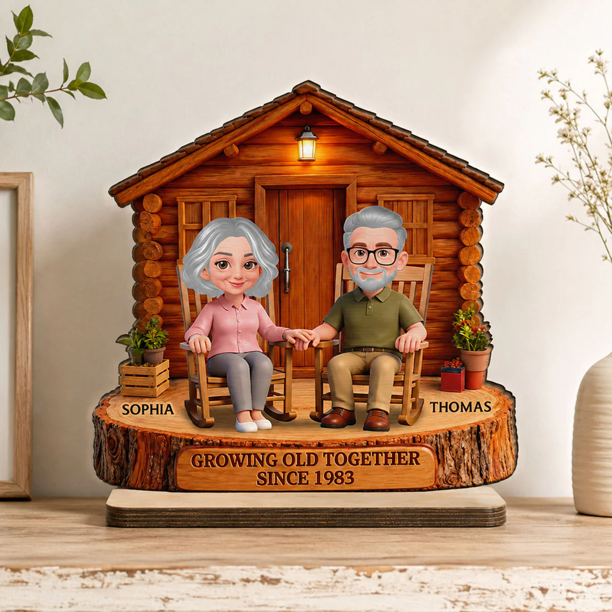 Endless Love Couple Growing Old Together Cabin Wood House - Personalized 2-Layered Wooden Plaque - Anniversary Gift For Couple - Image 9