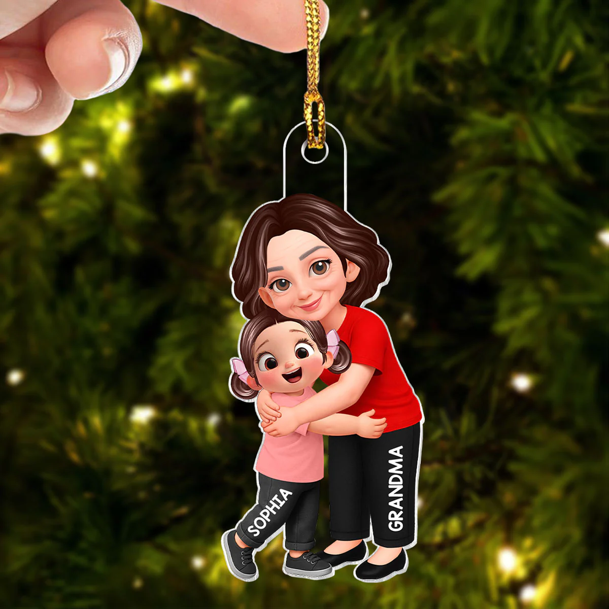 Endless Love Grandma Hugging Grandkid - Personalized Acrylic Ornament - Christmas Gift For Grandkids, Grandma - Image 6