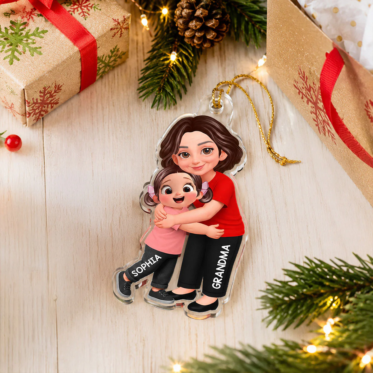 Endless Love Grandma Hugging Grandkid - Personalized Acrylic Ornament - Christmas Gift For Grandkids, Grandma - Image 7