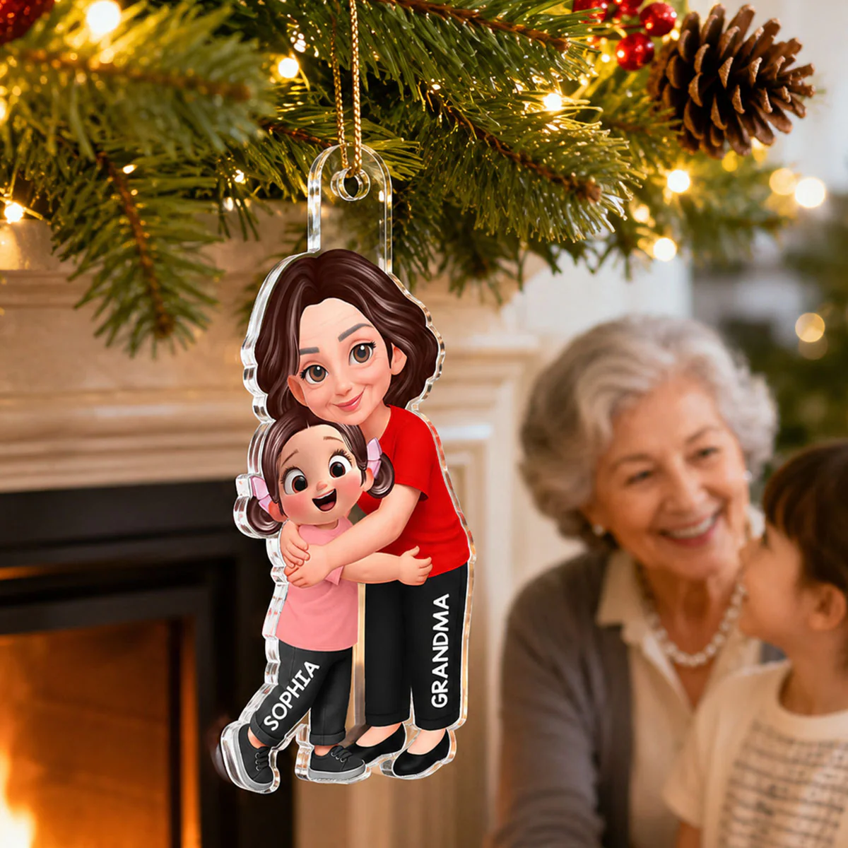 Endless Love Grandma Hugging Grandkid - Personalized Acrylic Ornament - Christmas Gift For Grandkids, Grandma - Image 8