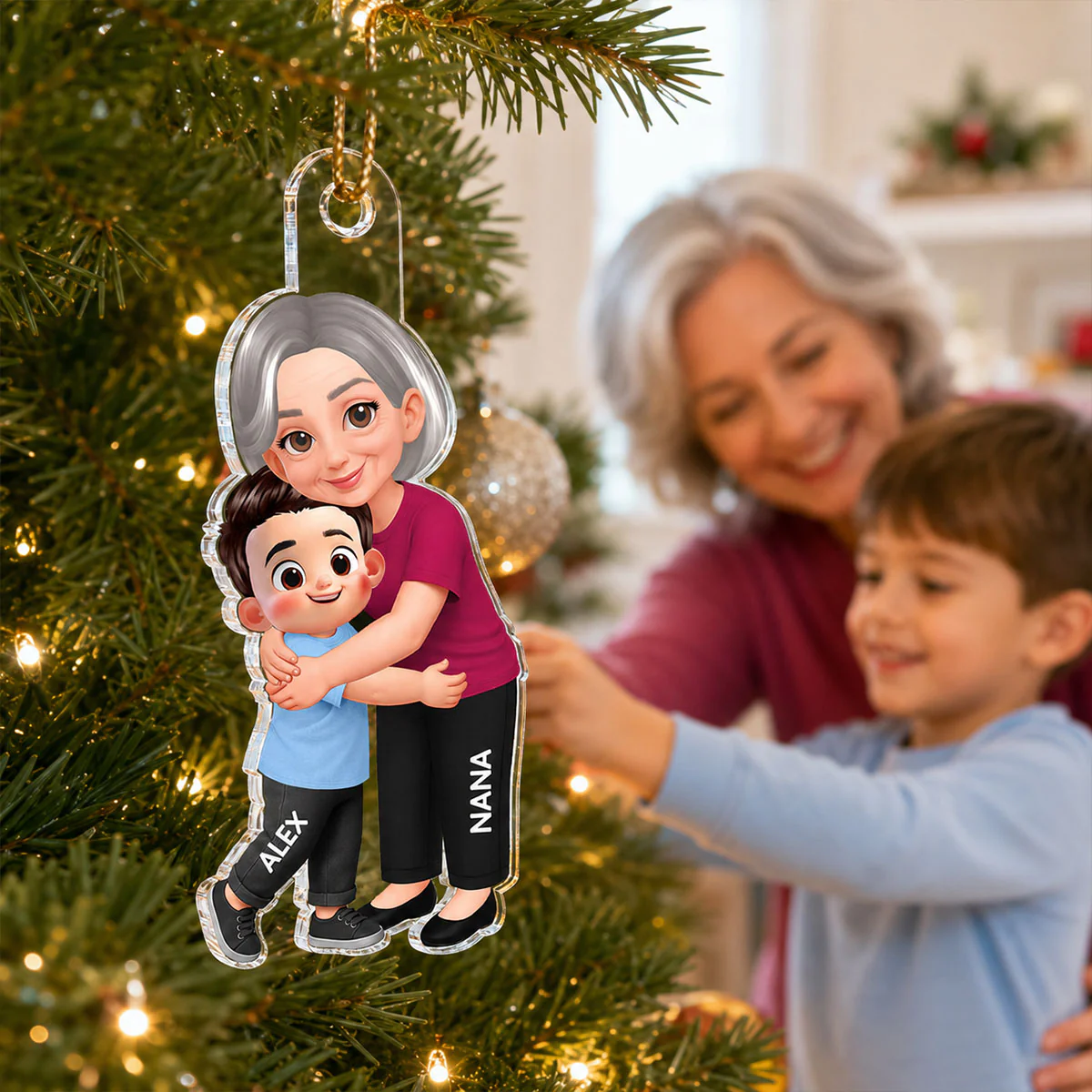 Endless Love Grandma Hugging Grandkid - Personalized Acrylic Ornament - Christmas Gift For Grandkids, Grandma - Image 9