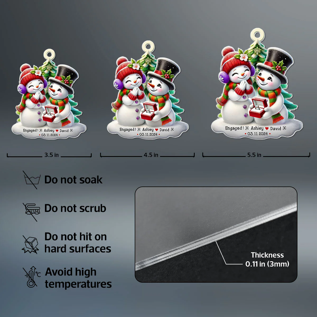 Engagement Snowman Couple Personalized Acrylic Ornament, Christmas Gift For Him, For Her, For The Couple - Image 10