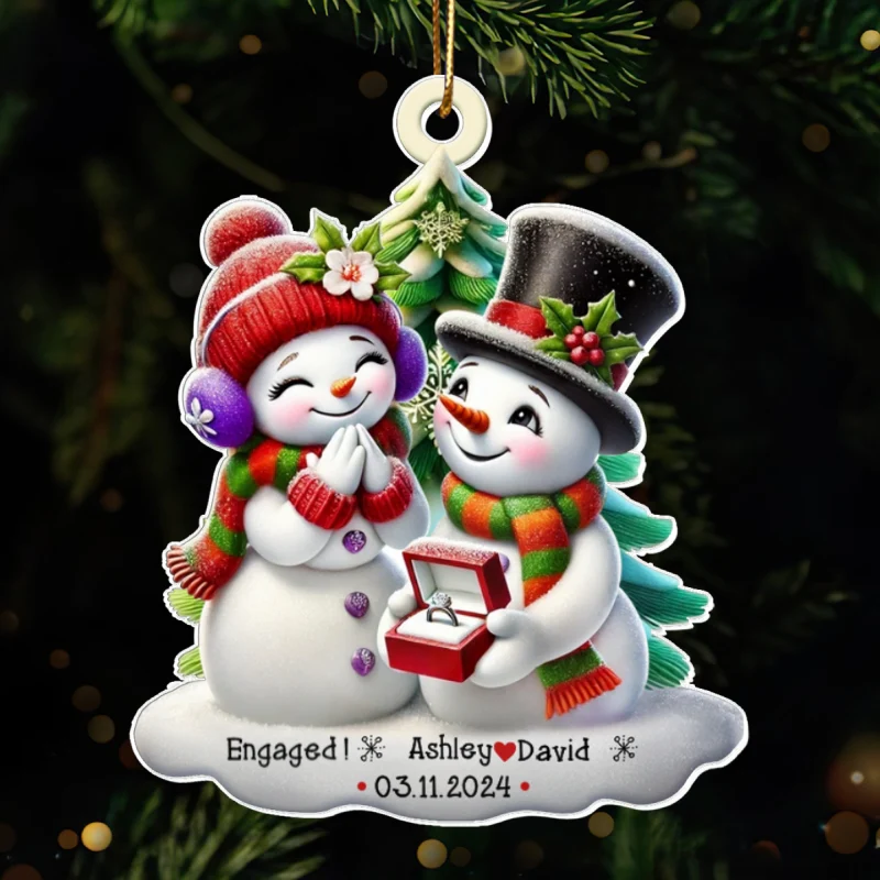 Engagement Snowman Couple Personalized Acrylic Ornament, Christmas Gift For Him, For Her, For The Couple - Image 11