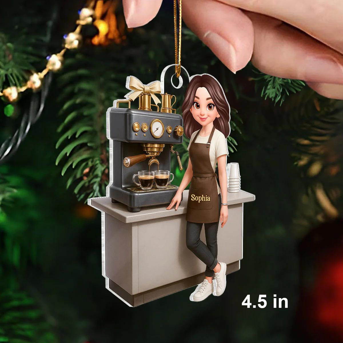 Espresso Machine Coffee Maker Diorama With Cups - Personalized Acrylic Ornament - Gift For Baristas And Coffee Lovers - Image 2