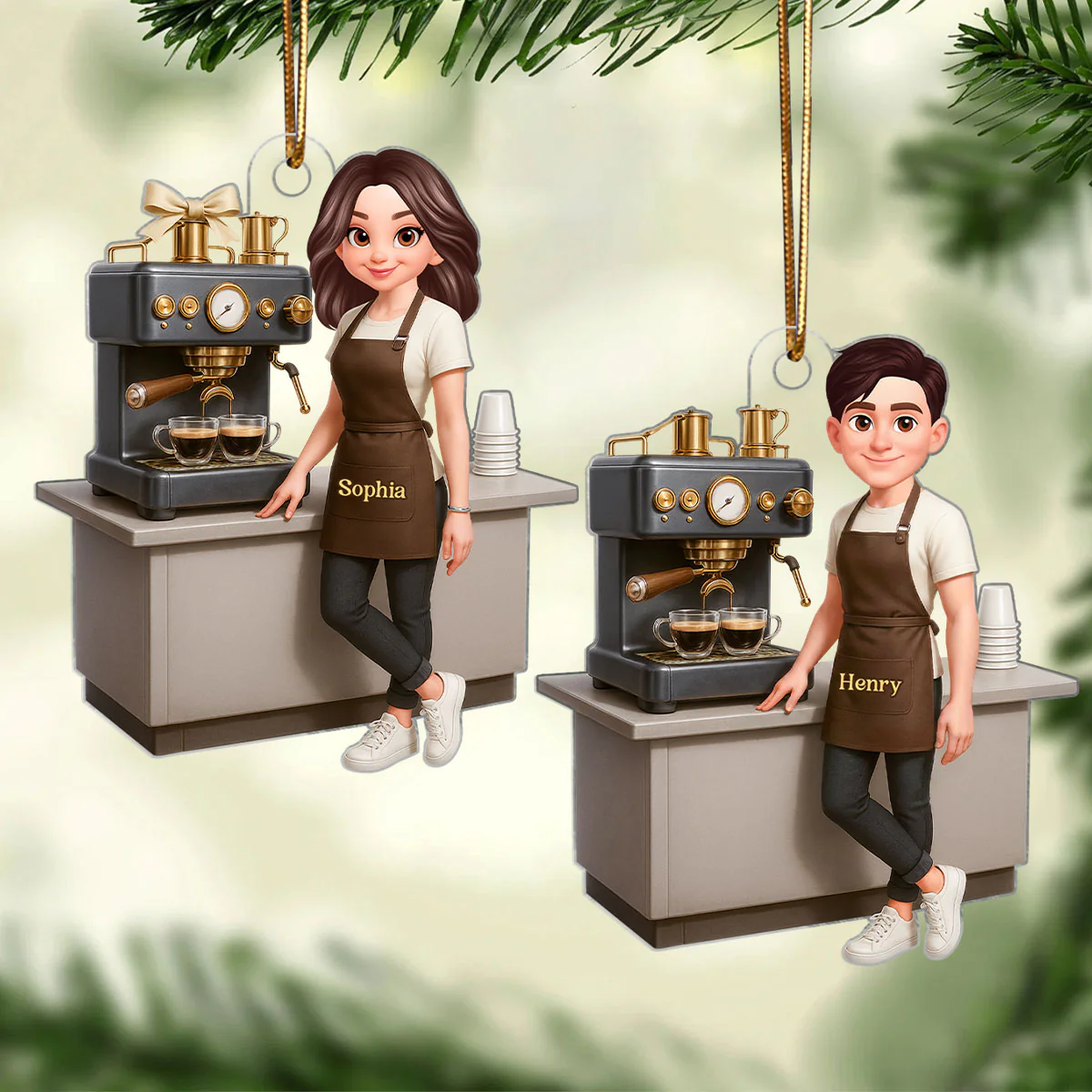 Espresso Machine Coffee Maker Diorama With Cups - Personalized Acrylic Ornament - Gift For Baristas And Coffee Lovers - Image 5