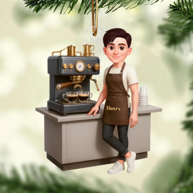 Espresso Machine Coffee Maker Diorama With Cups - Personalized Acrylic Ornament - Gift For Baristas And Coffee Lovers - Image 9