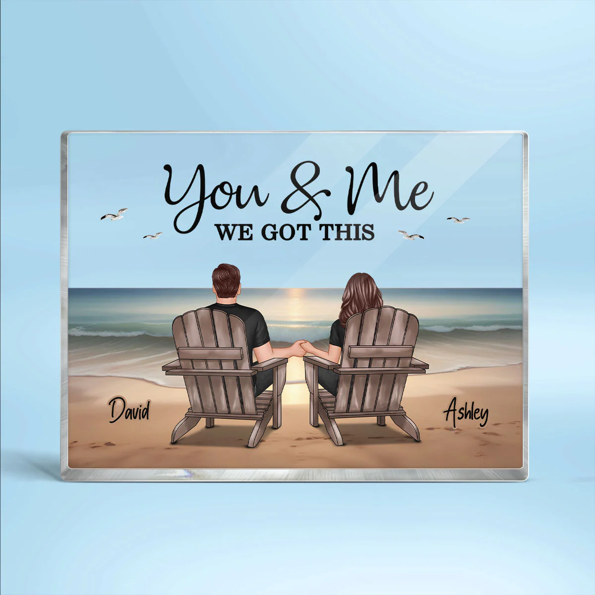 Eternal Beach Landscape Couple Sitting Personalized Rectangle Acrylic Block Plaque, Heartfelt Gift For Couple, For Him, For Her, Boyfriend, Girlfriend, Husband, Wife - Image 2