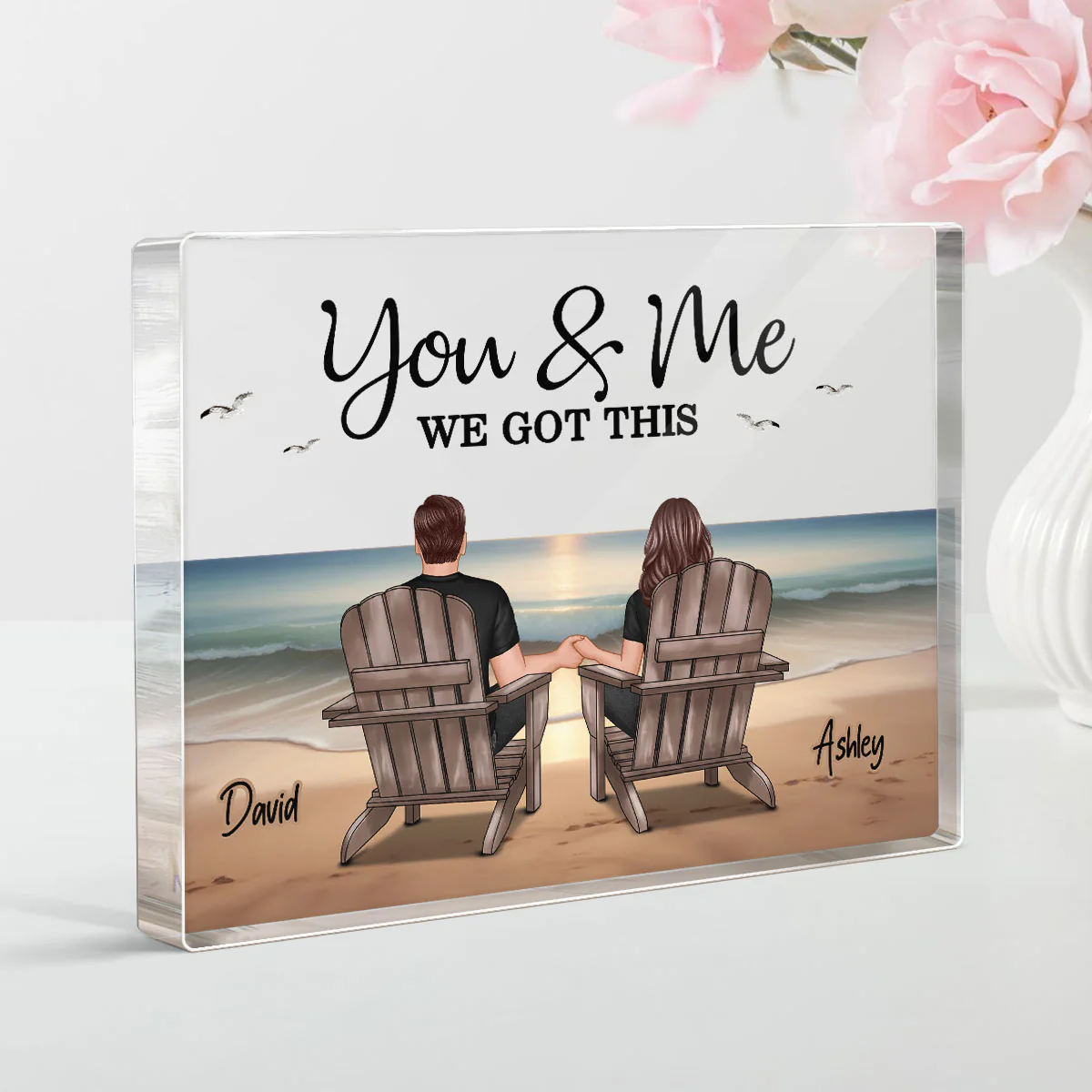 Eternal Beach Landscape Couple Sitting Personalized Rectangle Acrylic Block Plaque, Heartfelt Gift For Couple, For Him, For Her, Boyfriend, Girlfriend, Husband, Wife - Image 3