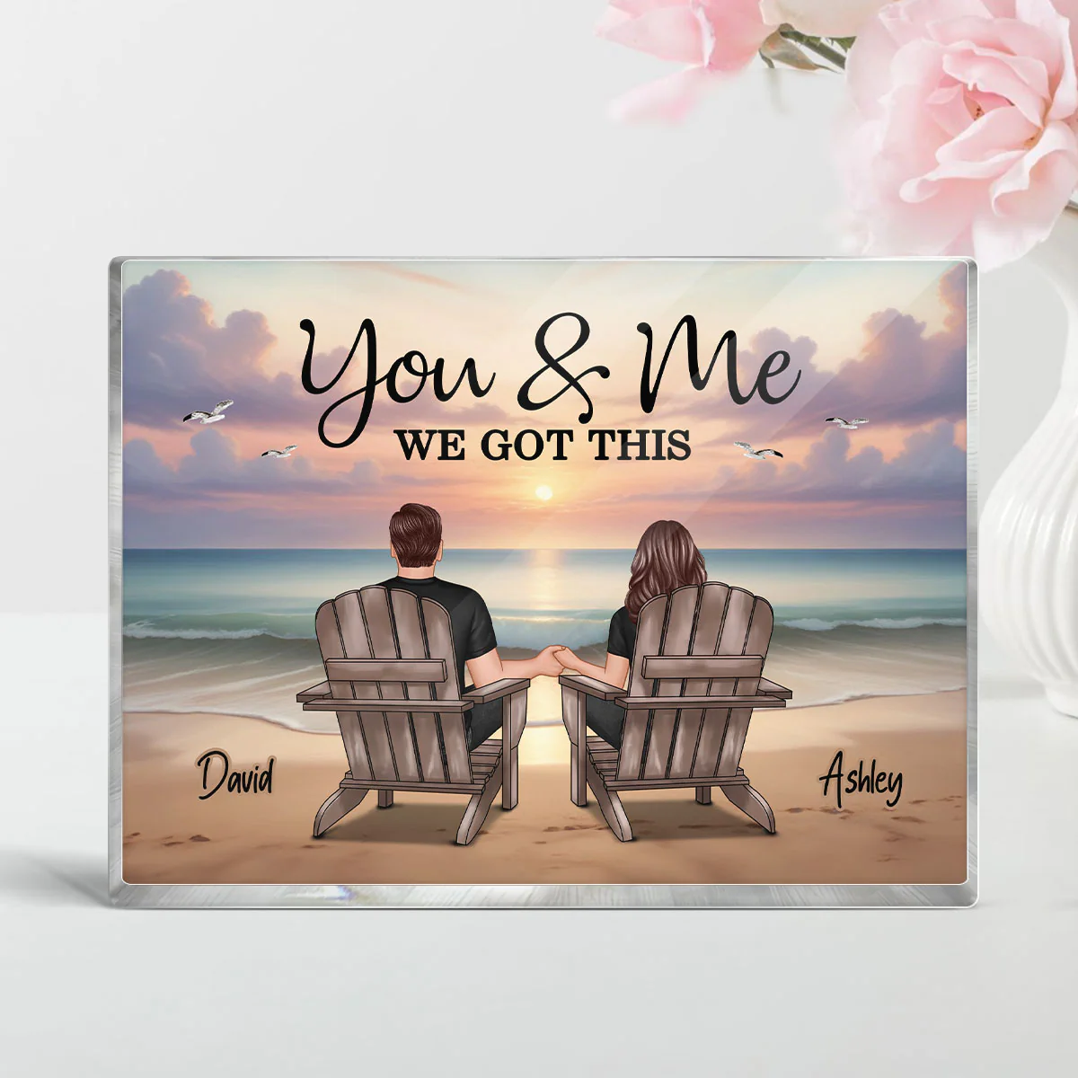Eternal Beach Landscape Couple Sitting Personalized Rectangle Acrylic Block Plaque, Heartfelt Gift For Couple, For Him, For Her, Boyfriend, Girlfriend, Husband, Wife - Image 4
