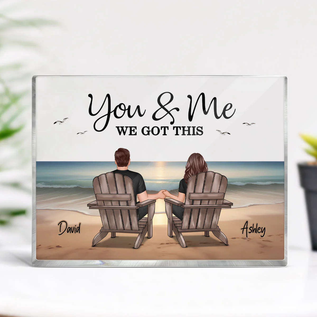 Eternal Beach Landscape Couple Sitting Personalized Rectangle Acrylic Block Plaque, Heartfelt Gift For Couple, For Him, For Her, Boyfriend, Girlfriend, Husband, Wife - Image 5