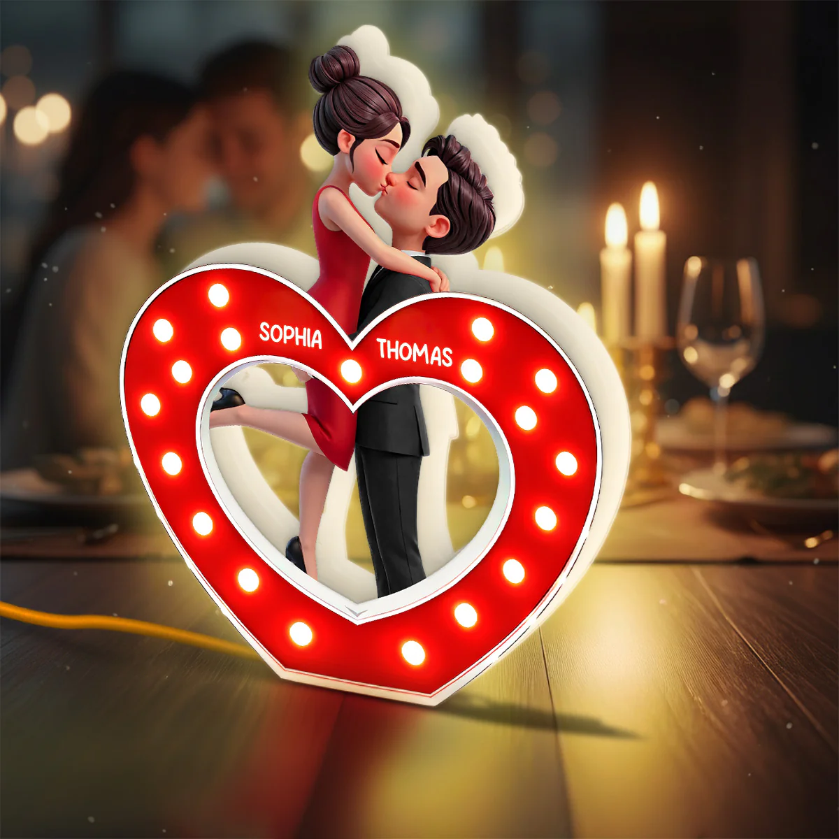 Eternal Heart LOVE Couple Hugging Kissing - Personalized Light Box - Valentine's Day Gift For Couple, For Him, For Her - Image 2