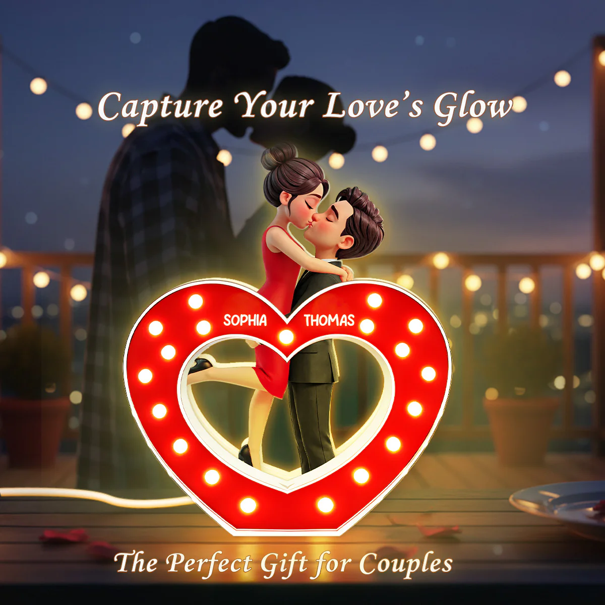 Eternal Heart LOVE Couple Hugging Kissing - Personalized Light Box - Valentine's Day Gift For Couple, For Him, For Her - Image 4