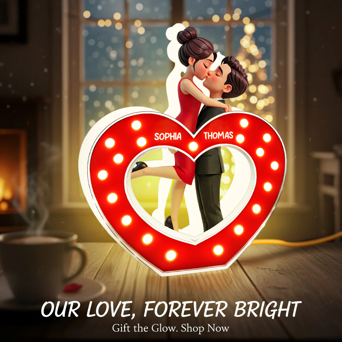 Eternal Heart LOVE Couple Hugging Kissing - Personalized Light Box - Valentine's Day Gift For Couple, For Him, For Her - Image 5