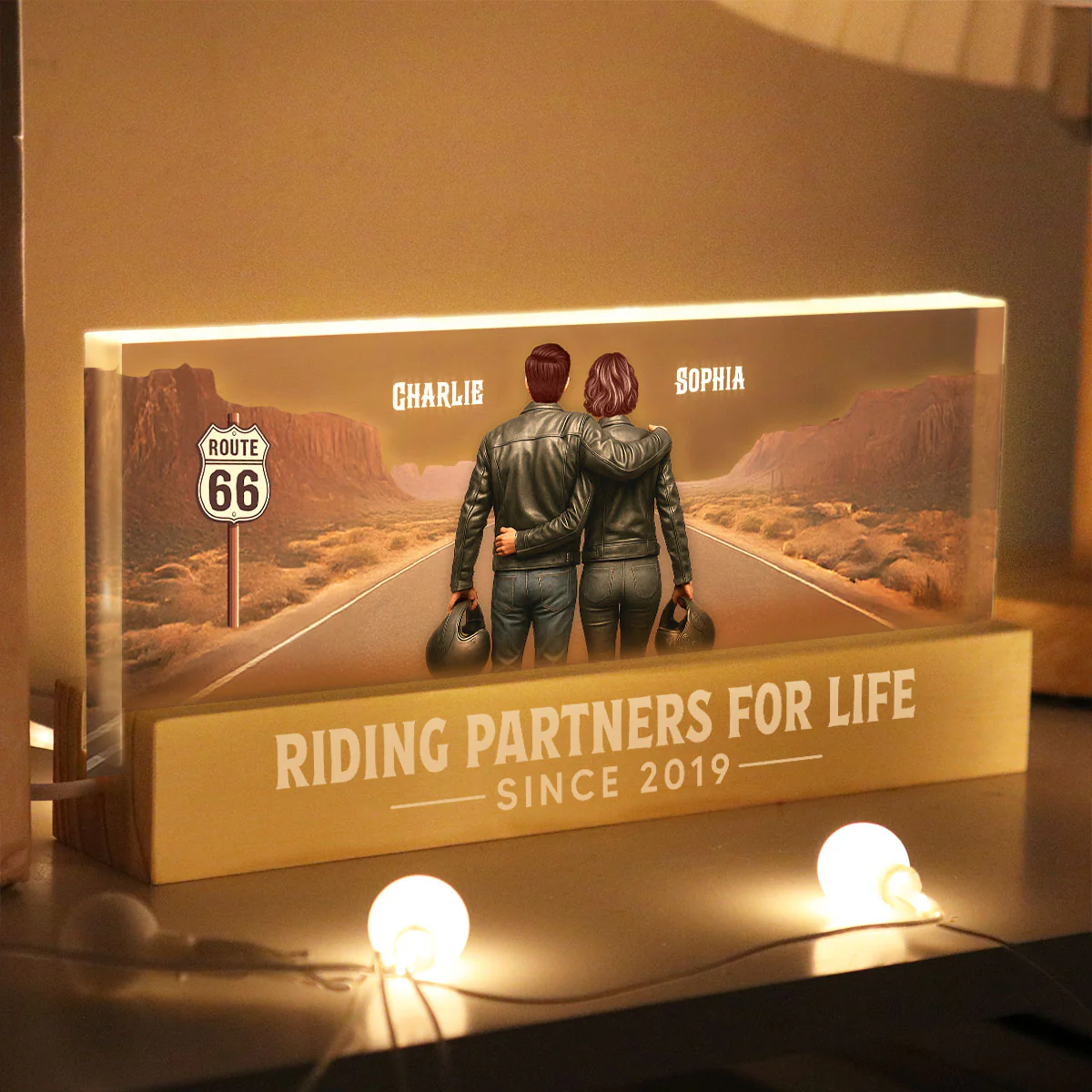 Eternal Love Back View Biker Couple Riding Partners For Life - Personalized Acrylic Block LED Night Light - Heartfelt Valentine's Day Gift, Anniversary Gift For Couple, Bikers, Gift For Him, For Her
