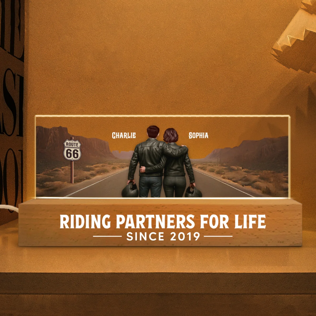 Eternal Love Back View Biker Couple Riding Partners For Life - Personalized Acrylic Block LED Night Light - Heartfelt Valentine's Day Gift, Anniversary Gift For Couple, Bikers, Gift For Him, For Her - Image 11
